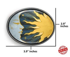 Sun and Moon Belt Buckle – Celestial New Age Art Handmade Silver Buckle – 916