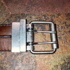 Reversible Brown/Black Leather Belt with Metal Studs and Silver Buckle