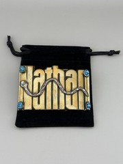 Nathan Snake Belt Buckle Solid Brass Turquoise Look Western Cowboy Vintage 1978