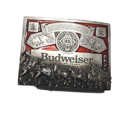 Vintage Anheuser-Busch Budweiser Belt Buckle Clydesdale Horses Enamel