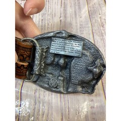 Vintage 1983 Siskiyou Square Dancing Belt Buckle with Tooled Leather Belt Brown