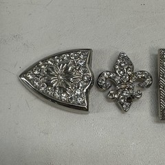 Laly Design Buckle 6 Pc Set Silver Tone Metal Rhinostone Fleur de Lis Tip