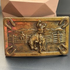 Vintage Justin Belt Bronco Horse Rider Brass Belt Buckle Cowboy Western c1950