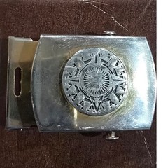 Vintage Solid Brass Military Slider Belt Buckle Made in USA Silver Tone Star