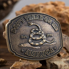 America Don&rsquo;t Tread On Me Gadsden Flag Snake Belt Buckle Antique Bronze Tone