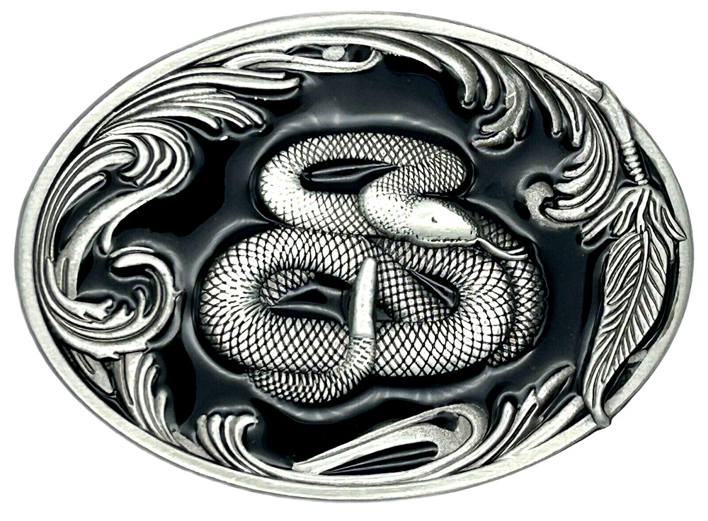 Rattlesnake Reptiles & Amphibians Black Enameled Belt Buckle New