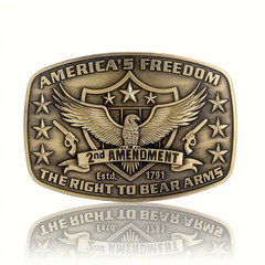 America Second Amendment Belt Buckle 2A, 2Nd, Freedom, Guns Antique Gold Tone