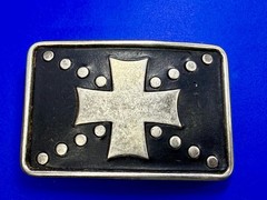 Centered Iron Cross Religious Gothic Punk Biker Vibe Leather Metal Belt Buckle