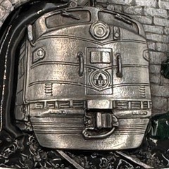 Vintage 1987 Bergamot Pewter Train Locomotive Belt Buckle X-45 Made in USA 3D