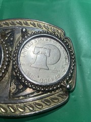 DOUBLE SILVER DOLLAR COINS BELT BUCKLE 1974