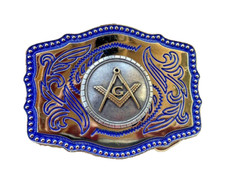 Masonic Symbols Belt Buckle Western Style Blue and Gold (W167)