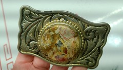 Vintage Agate Stone Silver Tone Western-style Mens Belt Buckle