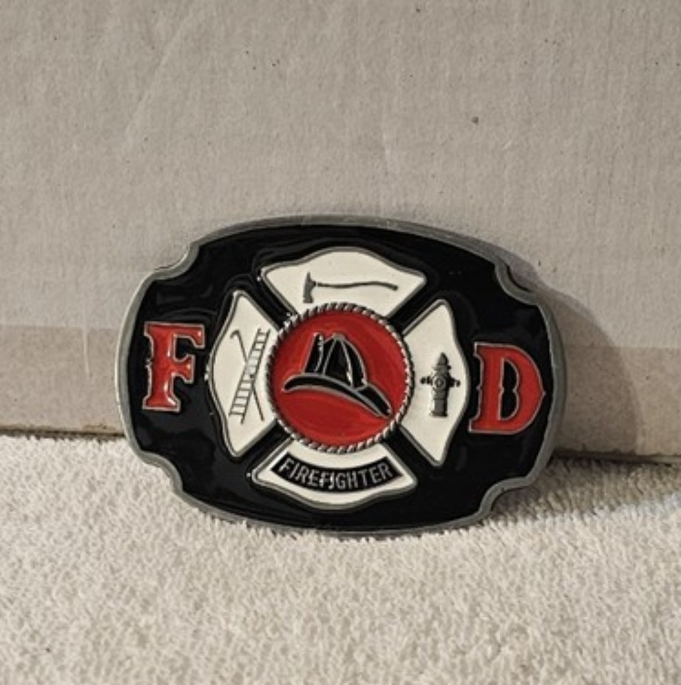 FIRE DEPARTMENT FIREFIGHTER AXE HELMET LADDER HYDRANT BELT BUCKLE