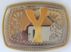 INITIAL  » Y  » RODEO COWBOY LETTER SHINE REGULAR GOLD SILVER WESTERN BELT BUCKLE