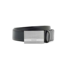 BOSS Men&rsquo;s Black Italian Leather Belt with Buckle and Logo