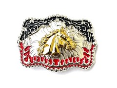 Western Buckle Gold Silver Red Black Red Horse Cowboy Buckle 2 » Hebilla Vaquero