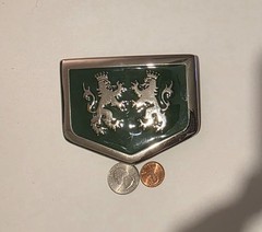 Vintage Metal Belt Buckle, Super Thick Metal, Green Enamel Chrome, Lions, Royal