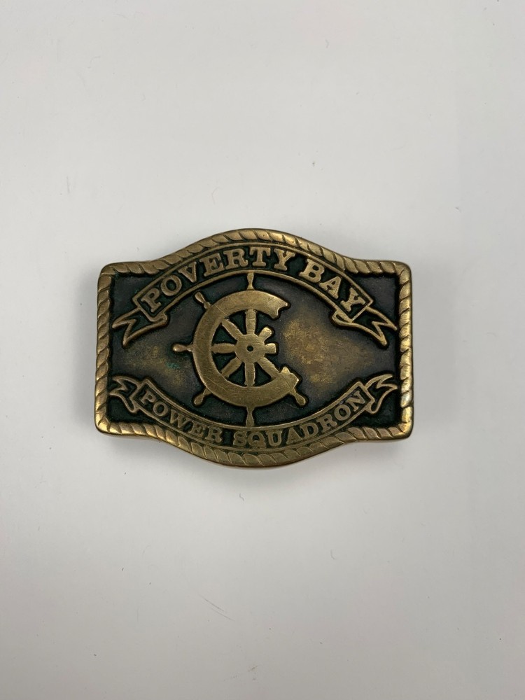 Vintage 1986 Poverty Bay Power Squadron Brass Belt Buckle