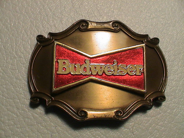 BUDWEISER BUD ANHEUSER BUSCH BREWERY IMAGE OF RED BOWTIE MENS BELT BUCKLE