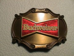 BUDWEISER BUD ANHEUSER BUSCH BREWERY IMAGE OF RED BOWTIE MENS BELT BUCKLE