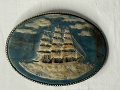 Vintage Incolay Stone SAILING SHIP Belt Buckle