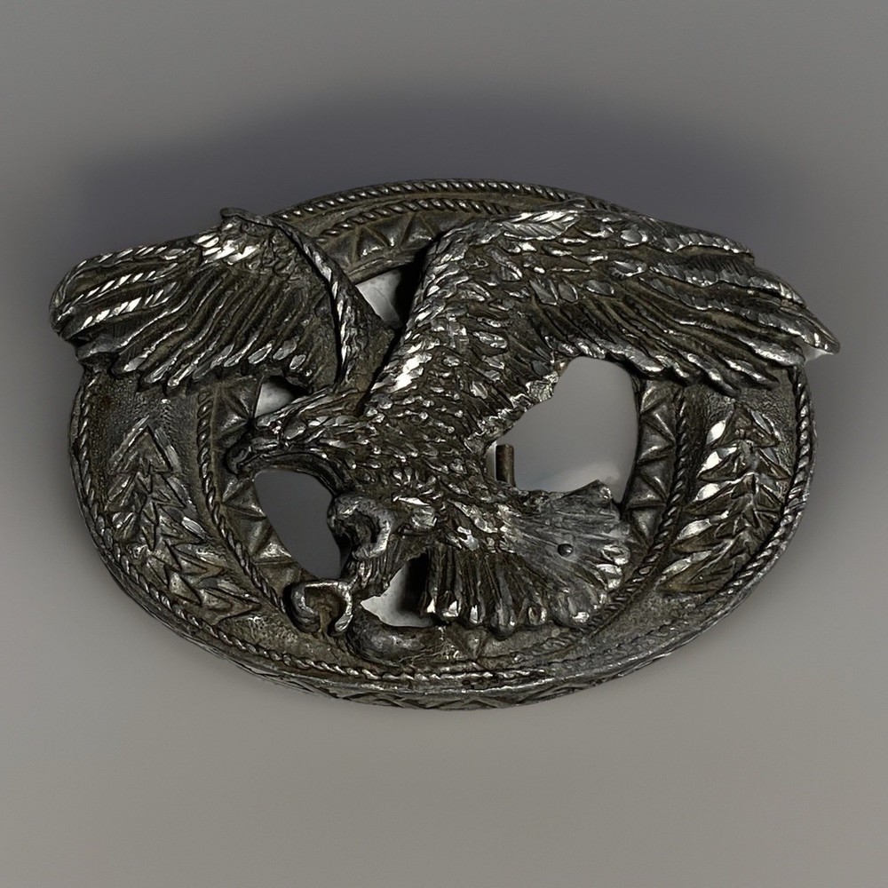 Vintage Belt Buckle Western Cowboy Nature Eagle Birds 90’s Pewter Buckle Rare