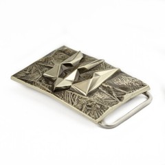 German silver belt buckle « Ice and fire », Ukrainian trident low poly geometric
