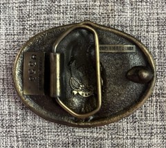 Men’s Belt Buckle 1982 Native American Man On Horse Brass Enamel Gold Brown