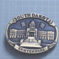 VTG South Dakota Centennial 1889–1989 Belt Buckle Brass Patina State Capitol LMT