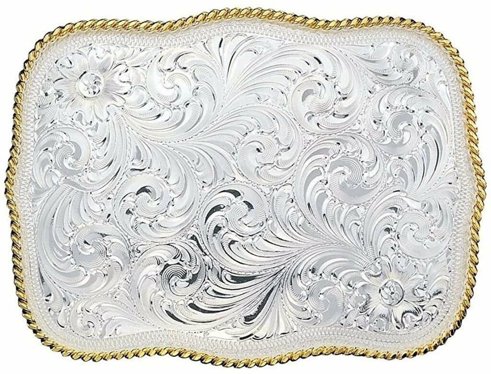 Montana Silversmiths Men&rsquo;s Silver Engraved Scalloped Western Belt Buckle – 860