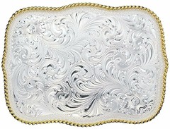Montana Silversmiths Men&rsquo;s Silver Engraved Scalloped Western Belt Buckle – 860
