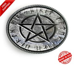 Cryptic Stone Pentagram Belt Buckle – Handmade Occult Oval Buckle – 161