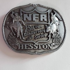 Hesston NFR 25th Anniversary Series 1983 Belt Buckle First Edition Rodeo Pewter