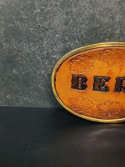 Vintage BERT Leather Inlay Brass Tone Belt Buckle Made USA