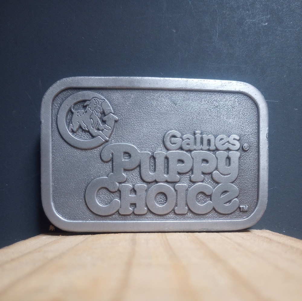 VTG Hit Line Belt Buckle Advertising Memorabilia « Gaines Puppy Choice »
