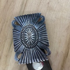 Vintage Navajo Sterling Silver Belt Buckle Signed LC Sunburst Concho 34g 1.2oz