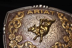 Ariat Western Belt Buckle Bull Rider Logo Silver & Gold tone A37065