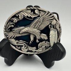 Vintage 1995 Siskiyou Buckle Co Eagle Pewter Belt Buckle Blue Enamel A-2 USA