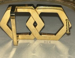 HEX TIE Geometric Gold Tone Belt Buckle Modern 3” 69g EUC Made In Italy Designer