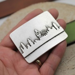 London City Silhouette Belt Buckle Skyline Metal Modern Urban Design