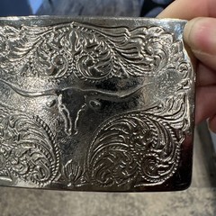 VTG Designer Western Cowboy Belt Buckle Unisex Silver Tone Rectangular Steer