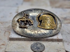 RARE! Southwest SILVER BRASS EAGLE NATIVE AMERICAN & HORSE Belt BUCKLE