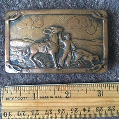 vintage Copper Belt Buckle western cowboy horse calf roping rodeo