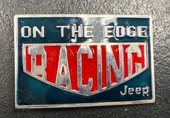 🏁 Jeep « On The Edge Racing » Belt Buckle – Red & Silver Motorsport Style 🏁