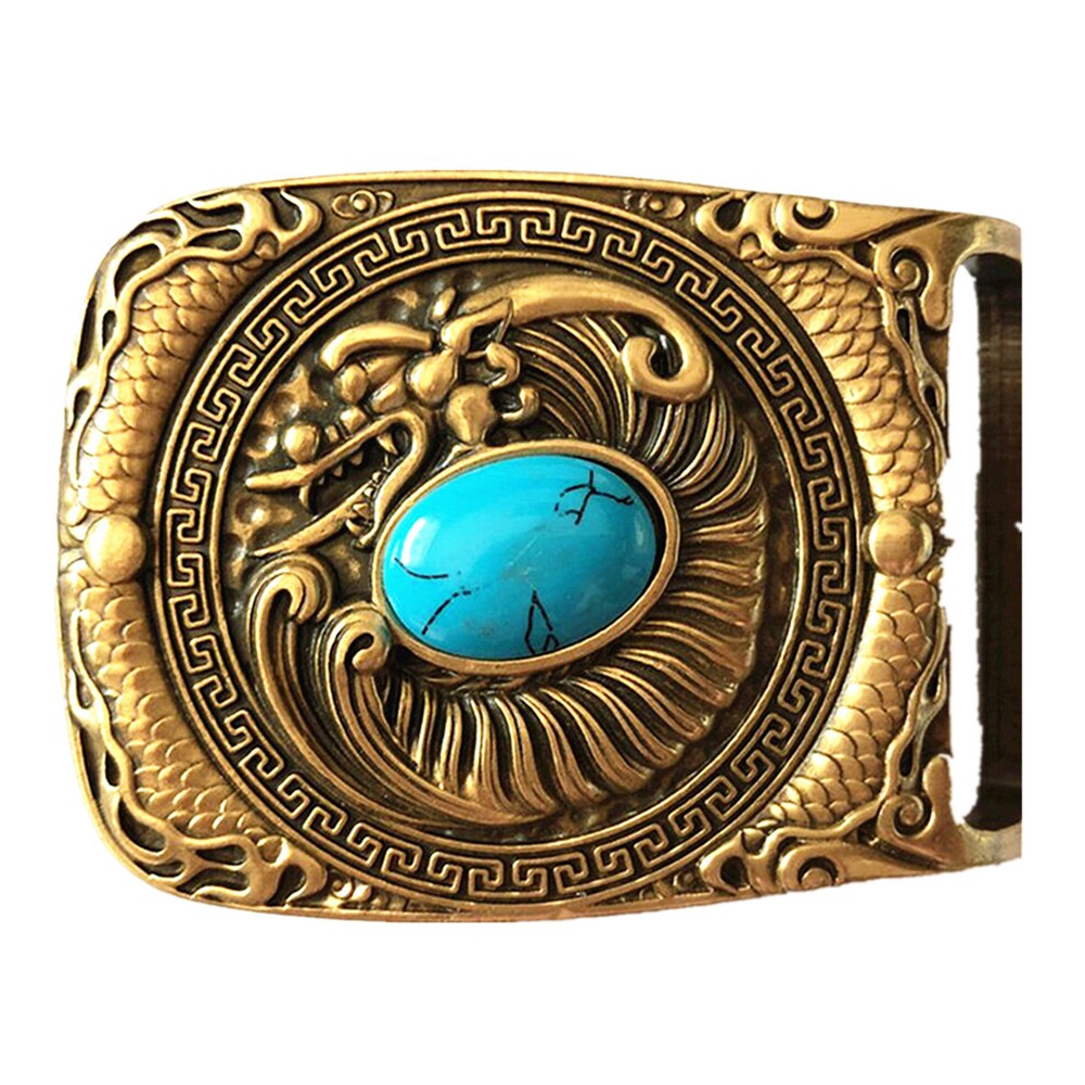 Dragon Turquoise Western Cowboy Solid Brass Copper Mens Belt Buckle Vintage