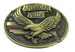 American Pride Eagle and Flag Patriotic Western Belt Buckle