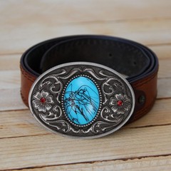 Western Belt Buckle for Men, Big Turquoise Belt Buckle for Cowboy, Blue 1 Pcs