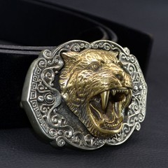 Brass & White Copper 3D Tiger Belt Buckle, Suitable for belts 1.5-in wide