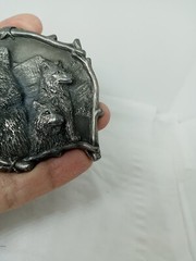 Vtg. Great American Products Pewter 3 Wolves Belt Buckle. Intricate. Heavy