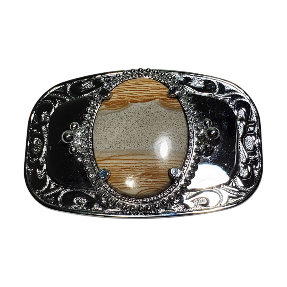 Faux Polished Wood Belt Buckle Rectangle Silver-Tone Western Rockabilly Unisex